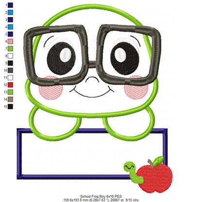 School Frog Girl and Boy - Applique - Set of 2 designs