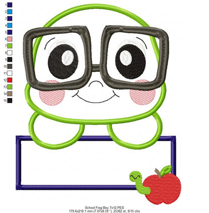 School Frog Boy - Applique