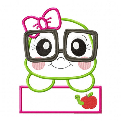 School Frog Girl - Applique - Machine Embroidery Design