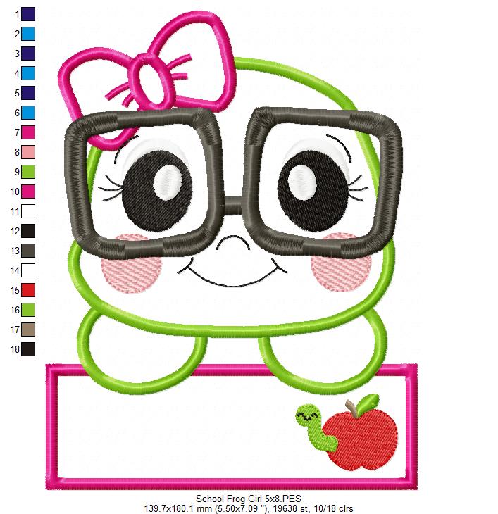 School Frog Girl and Boy - Applique - Set of 2 designs