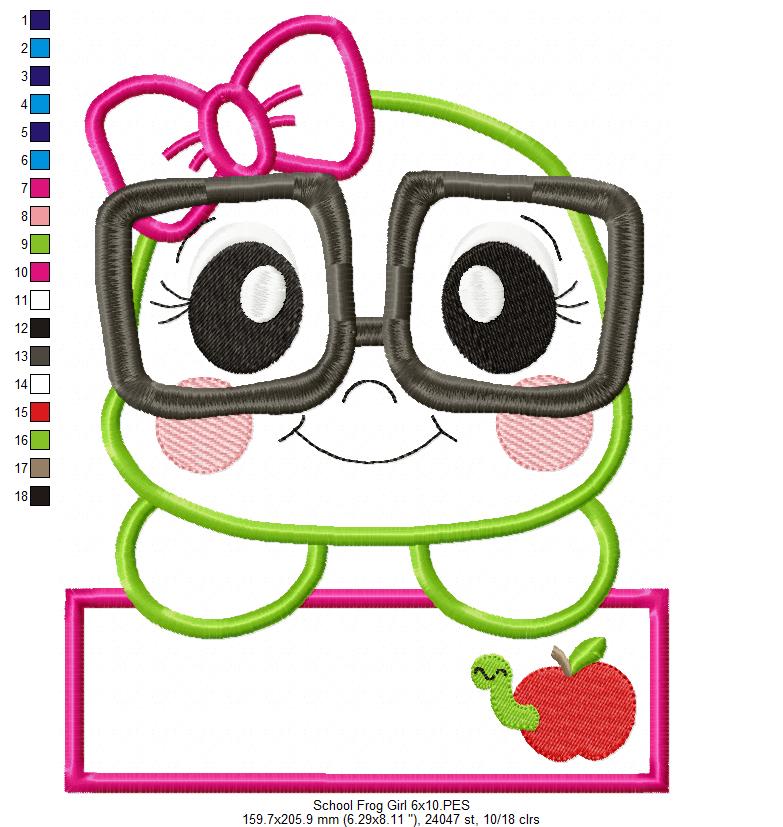 School Frog Girl and Boy - Applique - Set of 2 designs