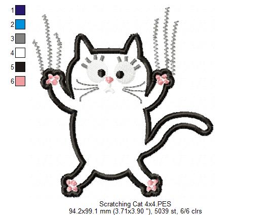 Scratching Cat – Appliqué – Machine Embroidery Design