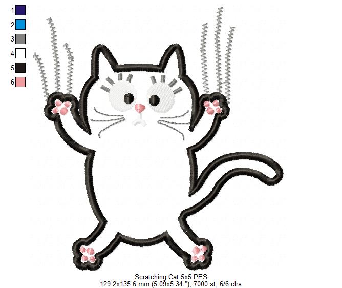 Scratching Cat – Appliqué – Machine Embroidery Design