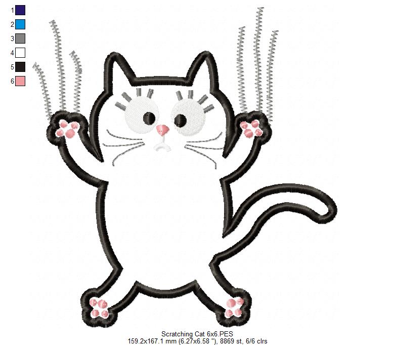 Scratching Cat – Appliqué – Machine Embroidery Design