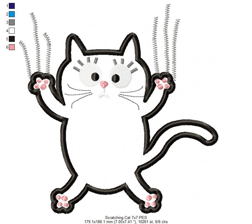 Scratching Cat – Appliqué – Machine Embroidery Design