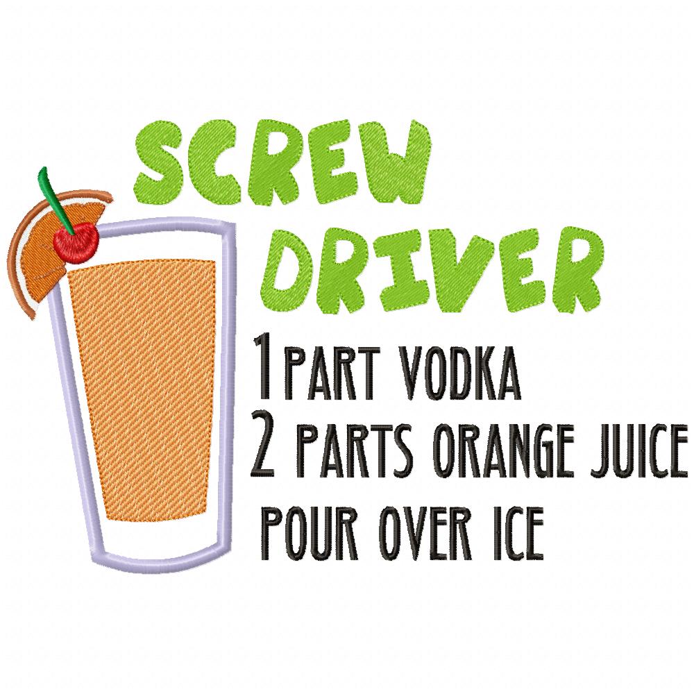 Screwdriver Recipe - Applique - Machine Embroidery Design
