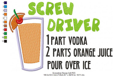 Screwdriver Recipe - Applique - Machine Embroidery Design