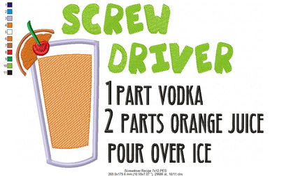 Screwdriver Recipe - Applique - Machine Embroidery Design
