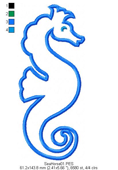 Seahorse 2 - Applique - Machine Embroidery Design
