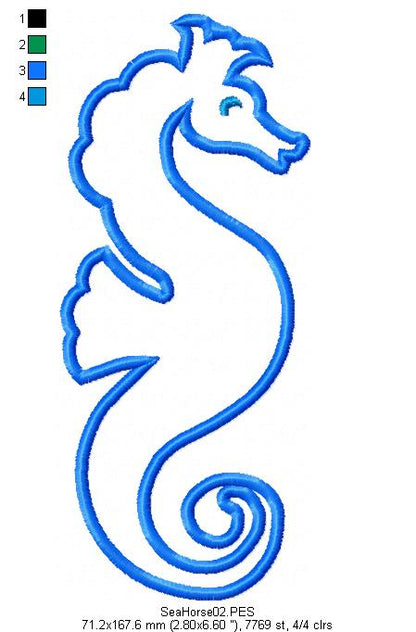 Seahorse 2 - Applique - Machine Embroidery Design