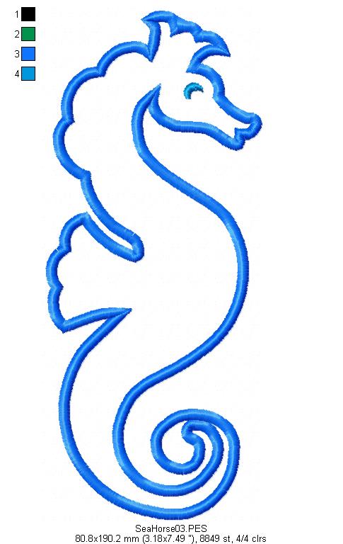 Seahorse 2 - Applique - Machine Embroidery Design