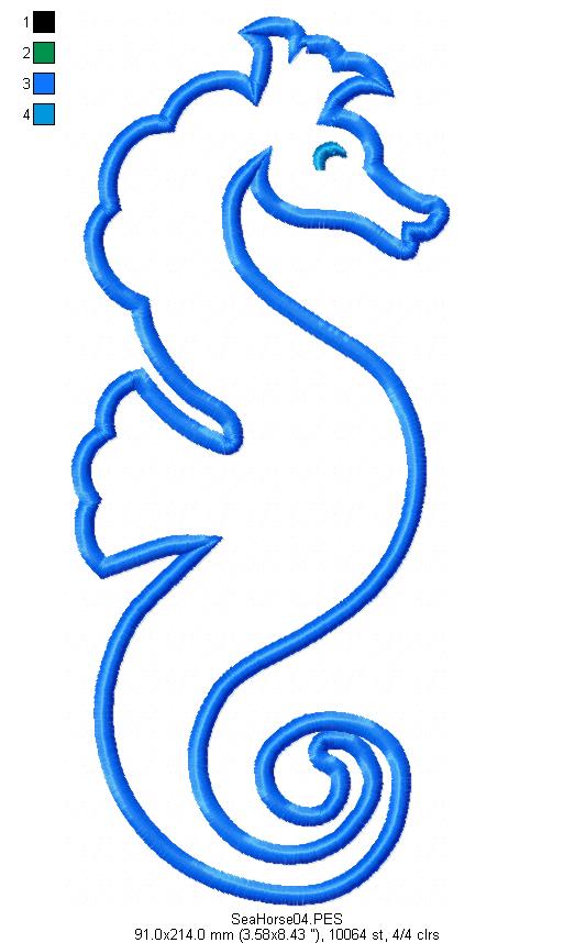 Seahorse 2 - Applique - Machine Embroidery Design
