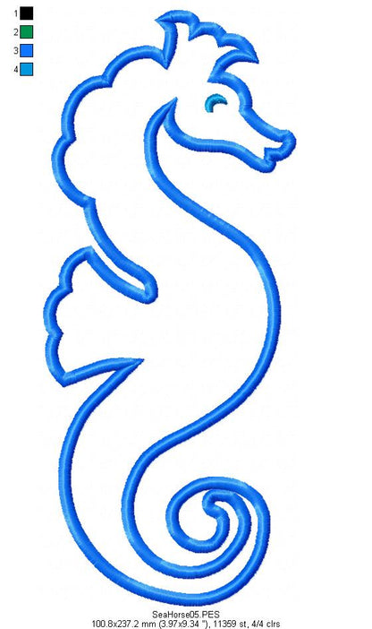Seahorse 2 - Applique - Machine Embroidery Design