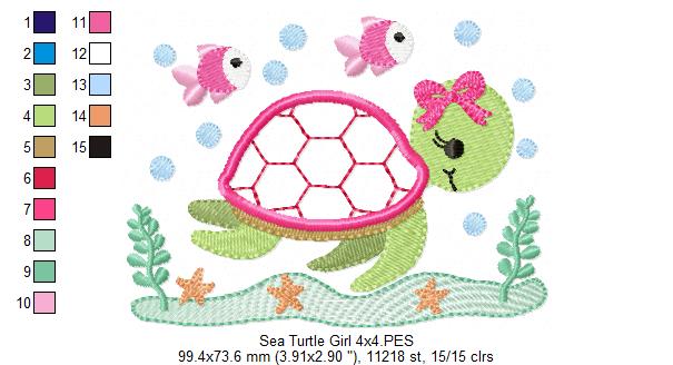 Sea Turtle Girl - Applique