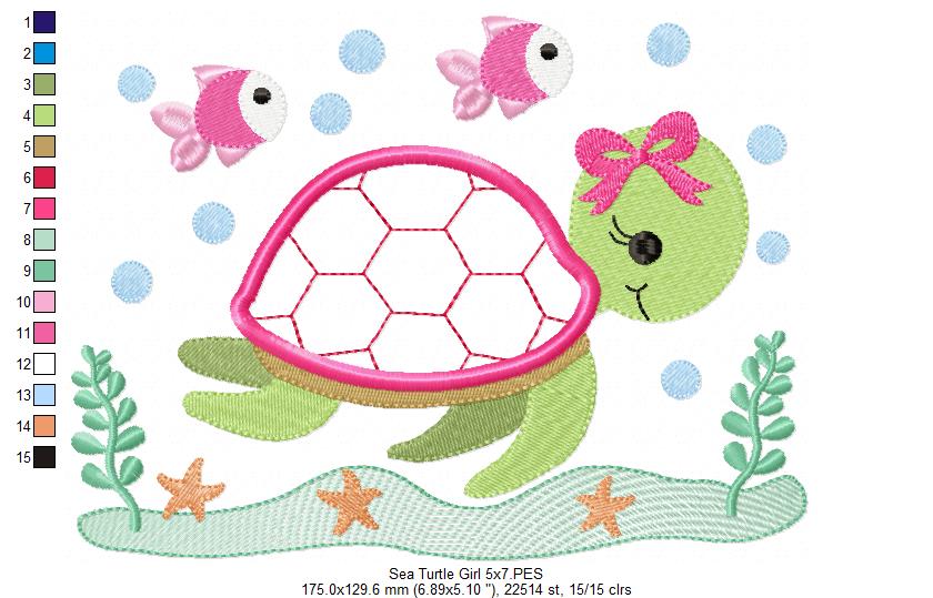 Sea Turtle Girl - Applique