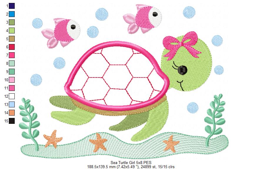 Sea Turtle Girl - Applique