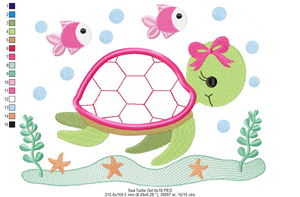 Sea Turtle Girl - Applique