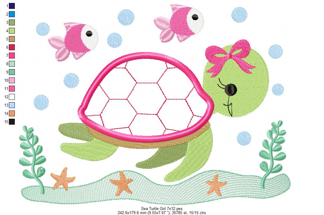 Sea Turtle Girl - Applique