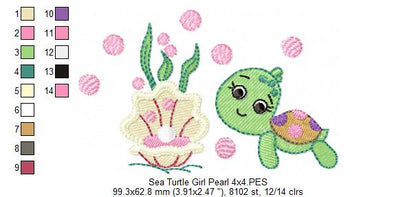 Sea Turtle Girl, Shell and Pearl - Fill Stitch