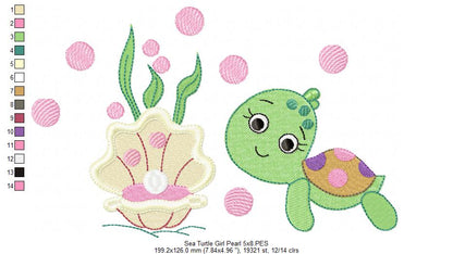 Sea Turtle Girl, Shell and Pearl - Fill Stitch