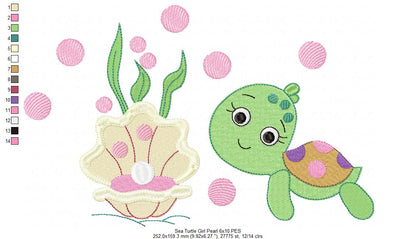 Sea Turtle Girl, Shell and Pearl - Fill Stitch