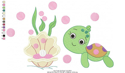 Sea Turtle Girl, Shell and Pearl - Fill Stitch