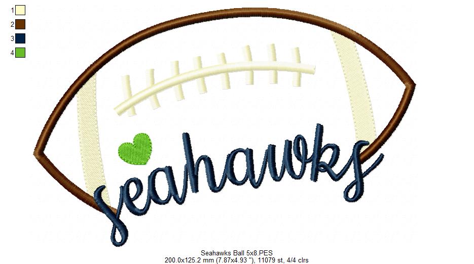 Football Seahawks Ball - Fill Stitch - Machine Embroidery Design