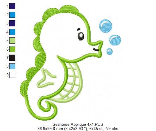 Seahorse - Fill Stitch and Applique - Set of 2 designs