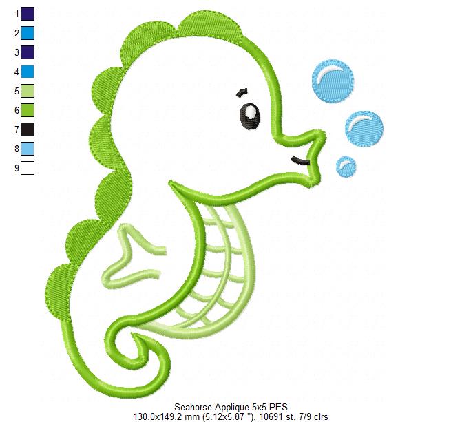 Seahorse - Appliqué – Machine Embroidery Design