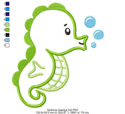 Seahorse - Fill Stitch and Applique - Set of 2 designs