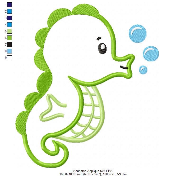 Seahorse - Appliqué – Machine Embroidery Design
