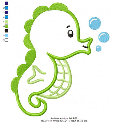 Seahorse - Appliqué – Machine Embroidery Design
