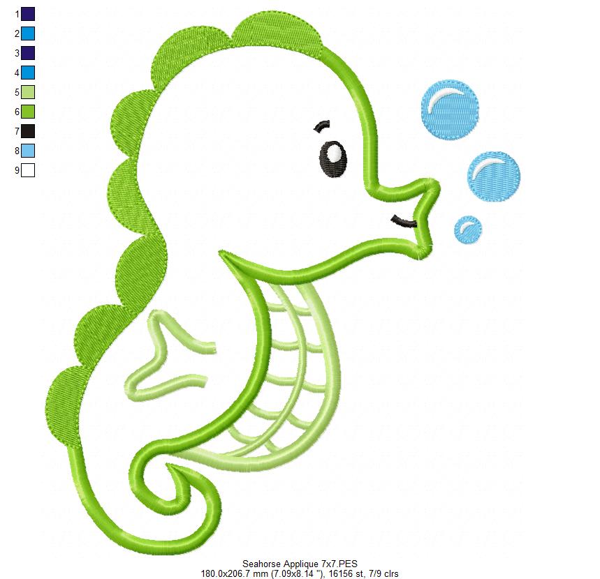 Seahorse - Appliqué – Machine Embroidery Design
