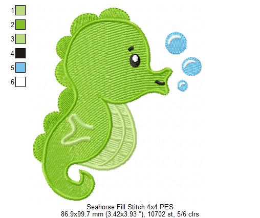 Seahorse - Fill Stitch and Applique - Set of 2 designs