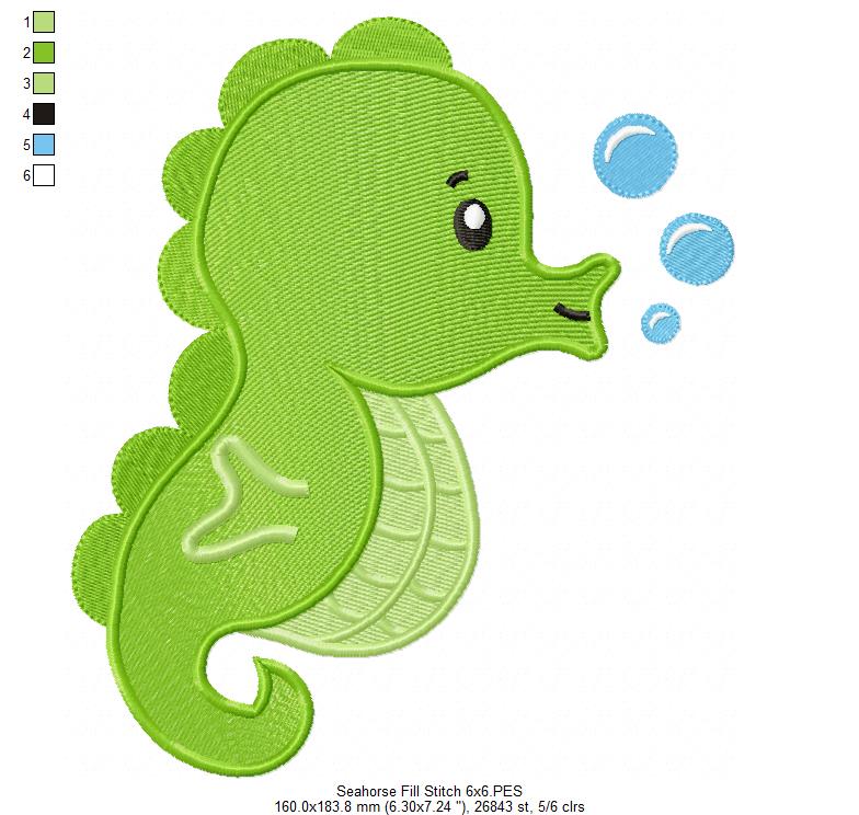 Seahorse - Fill Stitch and Applique - Set of 2 designs
