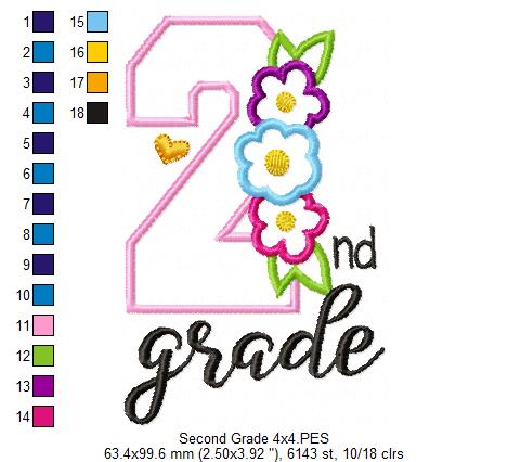2nd Grade Flowers - Applique-Machine Embroidery design