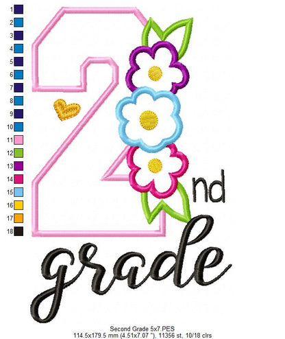 2nd Grade Flowers - Applique-Machine Embroidery design