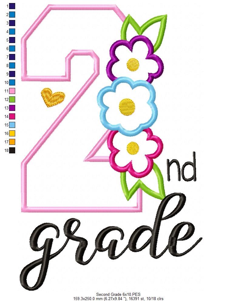2nd Grade Flowers - Applique-Machine Embroidery design