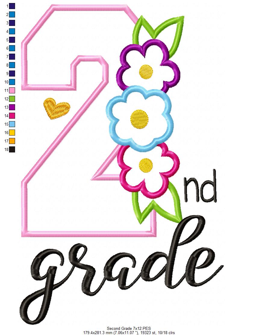 2nd Grade Flowers - Applique-Machine Embroidery design