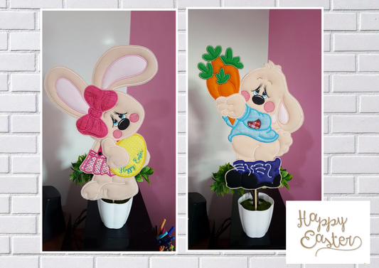 Easter Bunny Boy and Girl Door Ornament - ITH Project - Machine Embroidery Design