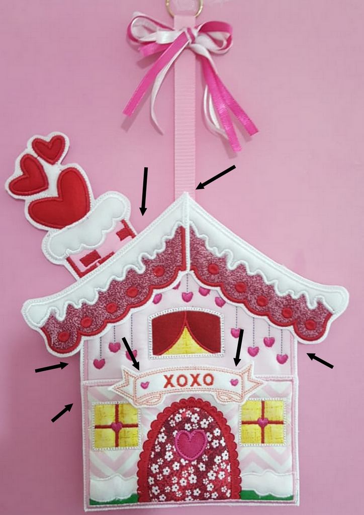 Valentines House with Hearts Door Ornament - ITH Project - Machine Embroidery Design