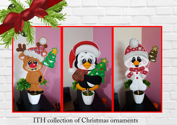 Christmas Characters Vase Ornaments - Applique - Set of 3 designs