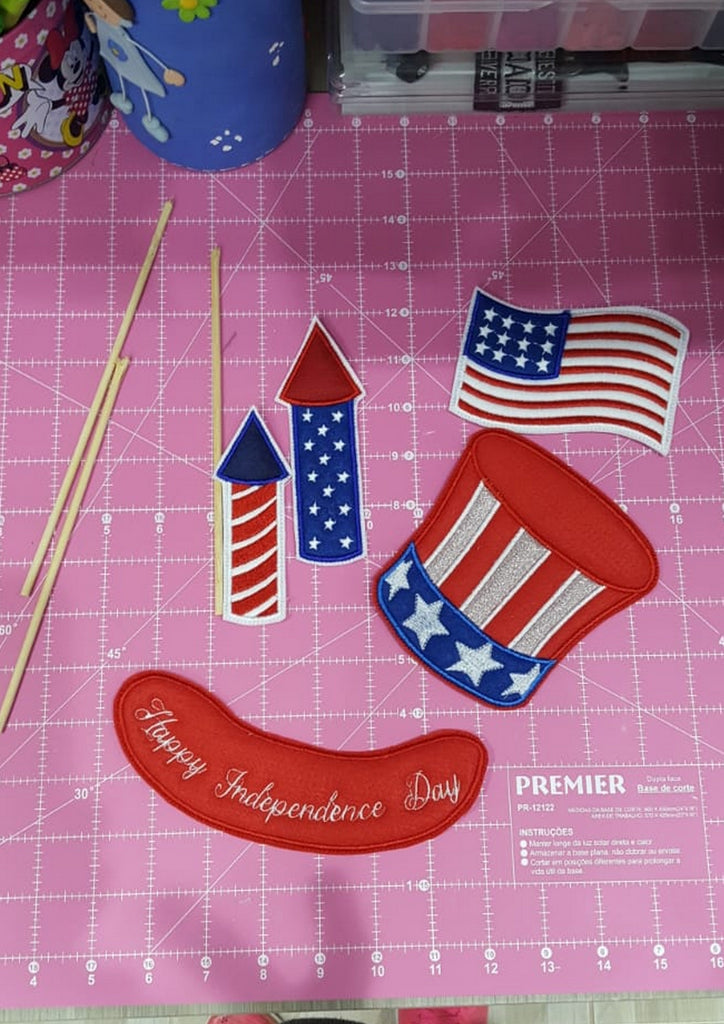 Hat 4th of July Ornament - ITH Project - Machine Embroidery Design