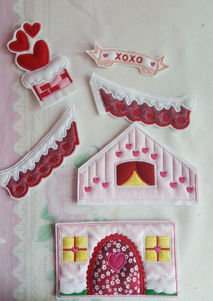 Valentines House with Hearts Door Ornament - ITH Project - Machine Embroidery Design