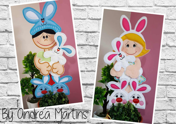 Easter Pajamas Boy and Girl Vase Ornament - ITH Project - Machine Embroidery Design