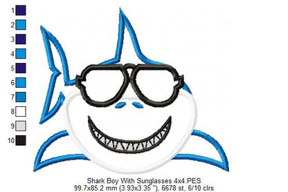 Shark Boy with Sunglasses - Applique Embroidery
