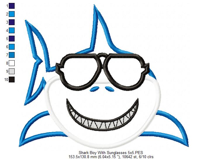 Shark Boy with Sunglasses - Applique Embroidery