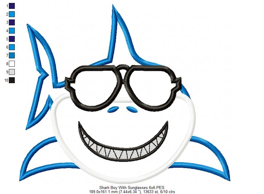 Shark Boy with Sunglasses - Applique Embroidery