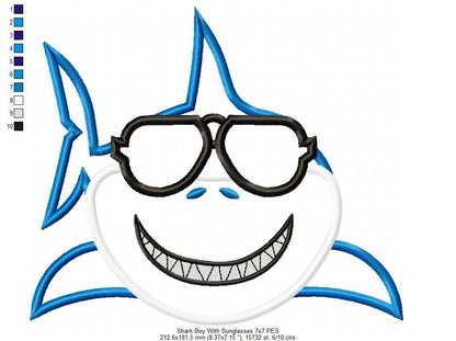Shark Boy with Sunglasses - Applique Embroidery