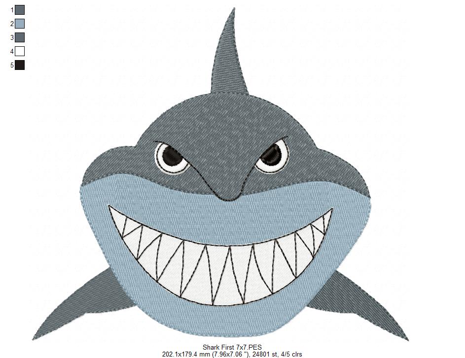 Playful Shark Duo – Fill Stitch – Machine Embroidery Design